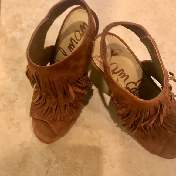 NWOB Sam Edelman Brown Fringe 3inch Heeled Shoes - Picture 6 of 6
